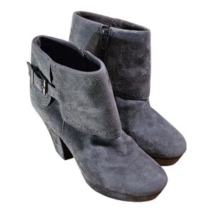 Gianni Bini Gray Suede Fold-Over Buckle Platform Block Heel Ankle Boots Size 10